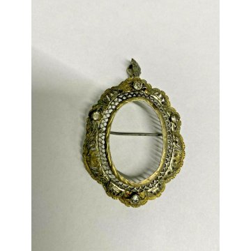 ANTICO GRANDE CIONDOLO SPILLA FILIGRANA PORTAFOTO PORTA MINIATURA ARGENTO 800 