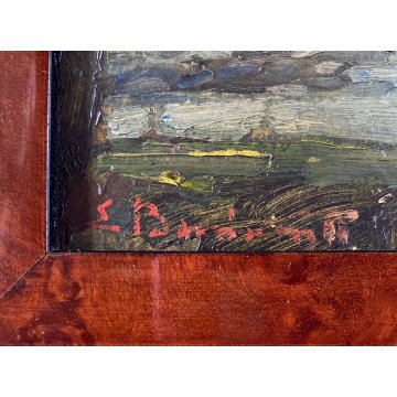 ANTICO DIPINTO OLIO CARTONE GIARDINO SCENA CONVIVIALE DAME CAVALIERI '800 FIRMA
