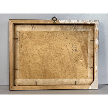 ANTICO DIPINTO OLIO CARTONE GIARDINO SCENA CONVIVIALE DAME CAVALIERI '800 FIRMA