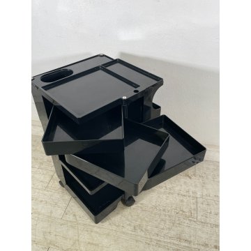 CARRELLO JOE COLOMBO VINTAGE ANNI 60 COMODINO PLASTICA NERA BOBY MOBILETTO