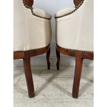 ANTICA COPPIA POLTRONA LUIGI FILIPPO LEGNO STOFFA BIANCA EPOCA '800 ARMCHAIR
