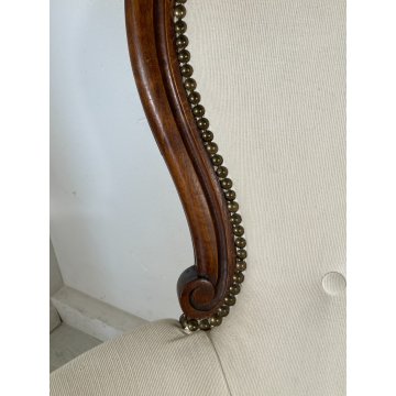 ANTICA COPPIA POLTRONA LUIGI FILIPPO LEGNO STOFFA BIANCA EPOCA '800 ARMCHAIR