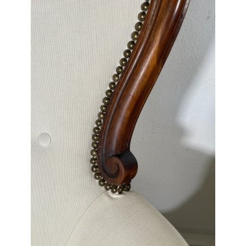 ANTICA COPPIA POLTRONA LUIGI FILIPPO LEGNO STOFFA BIANCA EPOCA '800 ARMCHAIR