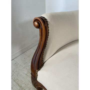 ANTICA COPPIA POLTRONA LUIGI FILIPPO LEGNO STOFFA BIANCA EPOCA '800 ARMCHAIR