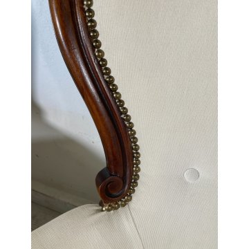 ANTICA COPPIA POLTRONA LUIGI FILIPPO LEGNO STOFFA BIANCA EPOCA '800 ARMCHAIR