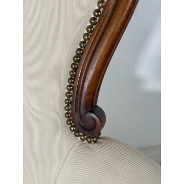 ANTICA COPPIA POLTRONA LUIGI FILIPPO LEGNO STOFFA BIANCA EPOCA '800 ARMCHAIR