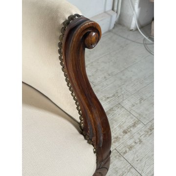 ANTICA COPPIA POLTRONA LUIGI FILIPPO LEGNO STOFFA BIANCA EPOCA '800 ARMCHAIR