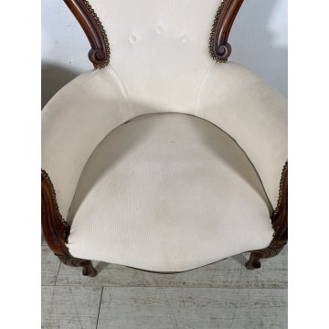 ANTICA COPPIA POLTRONA LUIGI FILIPPO LEGNO STOFFA BIANCA EPOCA '800 ARMCHAIR