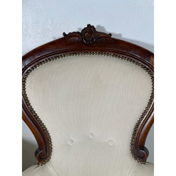 ANTICA COPPIA POLTRONA LUIGI FILIPPO LEGNO STOFFA BIANCA EPOCA '800 ARMCHAIR