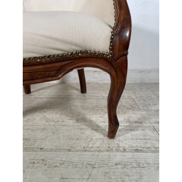 ANTICA COPPIA POLTRONA LUIGI FILIPPO LEGNO STOFFA BIANCA EPOCA '800 ARMCHAIR