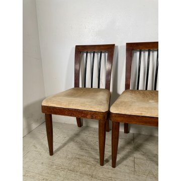 SET 4 pz SEDIA ANTICA decò ANNI 40 LEGNO NOCE STOFFA CHAIR DESIGN VINTAGE PRANZO