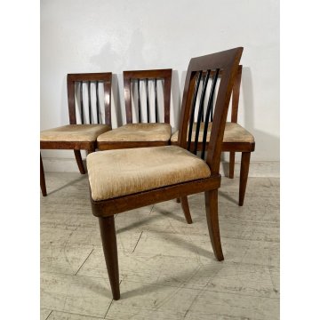 SET 4 pz SEDIA ANTICA decò ANNI 40 LEGNO NOCE STOFFA CHAIR DESIGN VINTAGE PRANZO