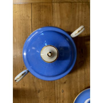 SET CAFFE 8 pers PORCELLANA BIANCA DECORO STILE Viennese AZZURRO PROFILI ORO '50