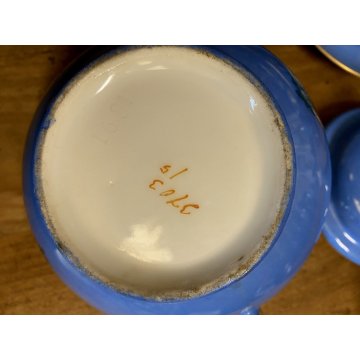 SET CAFFE 8 pers PORCELLANA BIANCA DECORO STILE Viennese AZZURRO PROFILI ORO '50