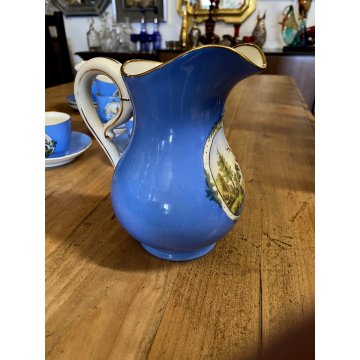 SET CAFFE 8 pers PORCELLANA BIANCA DECORO STILE Viennese AZZURRO PROFILI ORO '50