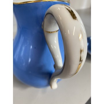 SET CAFFE 8 pers PORCELLANA BIANCA DECORO STILE Viennese AZZURRO PROFILI ORO '50