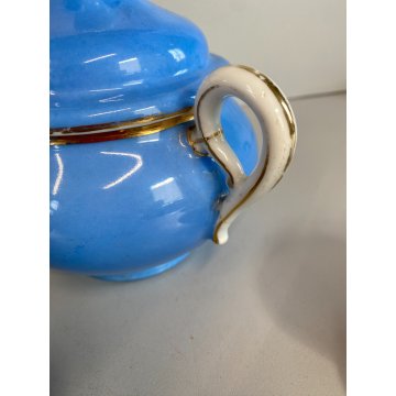 SET CAFFE 8 pers PORCELLANA BIANCA DECORO STILE Viennese AZZURRO PROFILI ORO '50