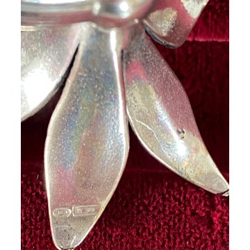 set 6 PORTATOVAGLIOLI ad ANELLO ARGENTO 925 con FIORI SMALTATI tavola SEGNAPOSTI