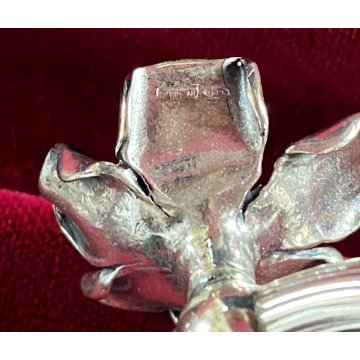 set 6 PORTATOVAGLIOLI ad ANELLO ARGENTO 925 con FIORI SMALTATI tavola SEGNAPOSTI