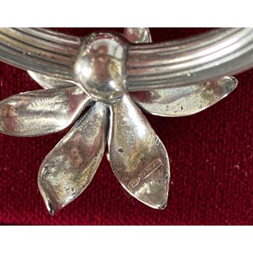 set 6 PORTATOVAGLIOLI ad ANELLO ARGENTO 925 con FIORI SMALTATI tavola SEGNAPOSTI
