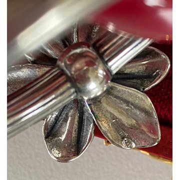 set 6 PORTATOVAGLIOLI ad ANELLO ARGENTO 925 con FIORI SMALTATI tavola SEGNAPOSTI