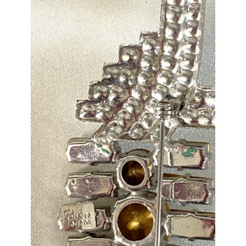VINTAGE grande SPILLA SHARRA PAGANO firmata con STRASS e PERLE