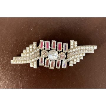 VINTAGE grande SPILLA SHARRA PAGANO firmata con STRASS e PERLE