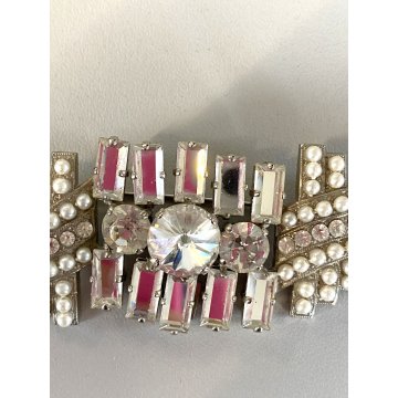 VINTAGE grande SPILLA SHARRA PAGANO firmata con STRASS e PERLE