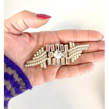 VINTAGE grande SPILLA SHARRA PAGANO firmata con STRASS e PERLE
