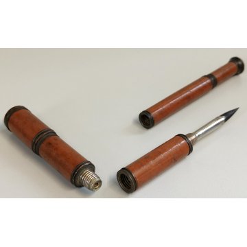 Rara ANTICA PENNA STILOGRAFICA matita TIPO CANNOCCHIALE ANIMATO bastone legno