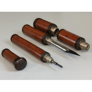 Rara ANTICA PENNA STILOGRAFICA matita TIPO CANNOCCHIALE ANIMATO bastone legno