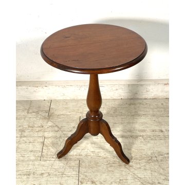 ANTICO PICCOLO TAVOLINO LEGNO NOCE ROTONDO TREPPIEDE TRESPOLO EPOCA '900 SALOTTO