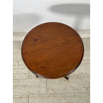 ANTICO PICCOLO TAVOLINO LEGNO NOCE ROTONDO TREPPIEDE TRESPOLO EPOCA '900 SALOTTO