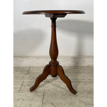 ANTICO PICCOLO TAVOLINO LEGNO NOCE ROTONDO TREPPIEDE TRESPOLO EPOCA '900 SALOTTO