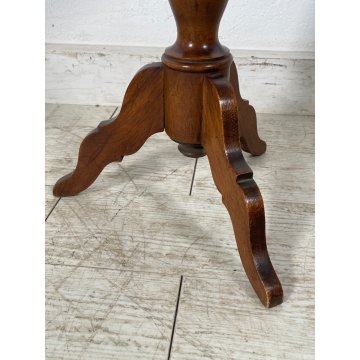 ANTICO PICCOLO TAVOLINO LEGNO NOCE ROTONDO TREPPIEDE TRESPOLO EPOCA '900 SALOTTO