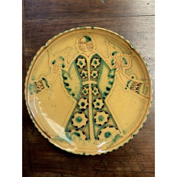 SERVIZIO DOLCE 11 PZ CERAMICA MAIOLICA Ciaurro ORVIETO DAMA CAVALIERE '20/'30