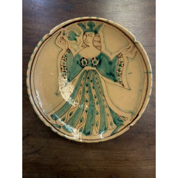 SERVIZIO DOLCE 11 PZ CERAMICA MAIOLICA Ciaurro ORVIETO DAMA CAVALIERE '20/'30