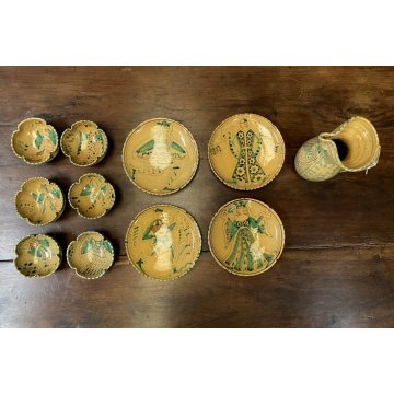 SERVIZIO DOLCE 11 PZ CERAMICA MAIOLICA Ciaurro ORVIETO DAMA CAVALIERE '20/'30