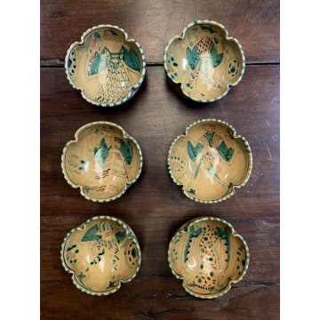 SERVIZIO DOLCE 11 PZ CERAMICA MAIOLICA Ciaurro ORVIETO DAMA CAVALIERE '20/'30