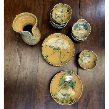 SERVIZIO DOLCE 11 PZ CERAMICA MAIOLICA Ciaurro ORVIETO DAMA CAVALIERE '20/'30