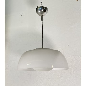 LAMPADARIO SOSPENSIONE METALLO CROMATO VETRO ANNI 60 DESIGN HANGING LAMP VINTAGE