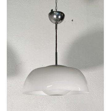 LAMPADARIO SOSPENSIONE METALLO CROMATO VETRO ANNI 60 DESIGN HANGING LAMP VINTAGE