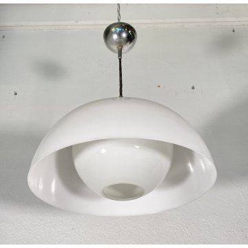 LAMPADARIO SOSPENSIONE METALLO CROMATO VETRO ANNI 60 DESIGN HANGING LAMP VINTAGE