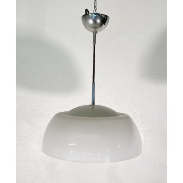LAMPADARIO SOSPENSIONE METALLO CROMATO VETRO ANNI 60 DESIGN HANGING LAMP VINTAGE