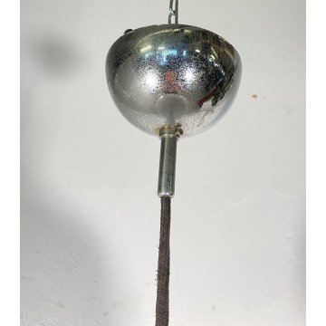 LAMPADARIO SOSPENSIONE METALLO CROMATO VETRO ANNI 60 DESIGN HANGING LAMP VINTAGE