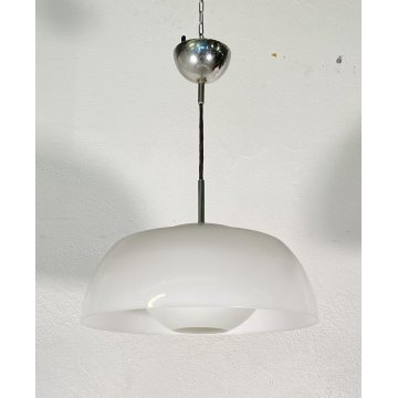 LAMPADARIO SOSPENSIONE METALLO CROMATO VETRO ANNI 60 DESIGN HANGING LAMP VINTAGE