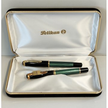 PELIKAN SOUVERAN Penna Stilografica M600 + Penna Sfera NERO VERDE Righe BOX nibF