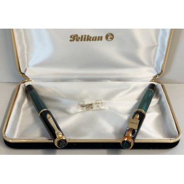 PELIKAN SOUVERAN Penna Stilografica M600 + Penna Sfera NERO VERDE Righe BOX nibF