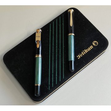 PELIKAN SOUVERAN Penna Stilografica M600 + Penna Sfera NERO VERDE Righe BOX nibF