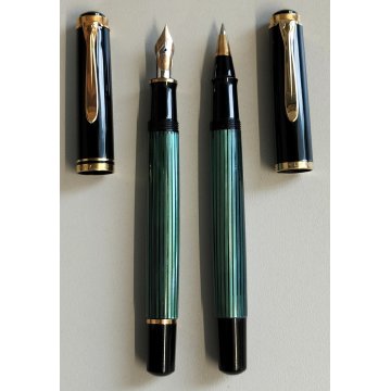 PELIKAN SOUVERAN Penna Stilografica M600 + Penna Sfera NERO VERDE Righe BOX nibF